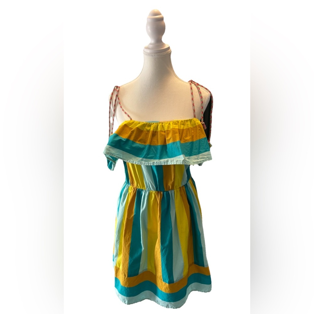 TWINSET MILANO Striped Sleeveless Ruffle Mini Sundress Size 42 Cotton Bohemian
